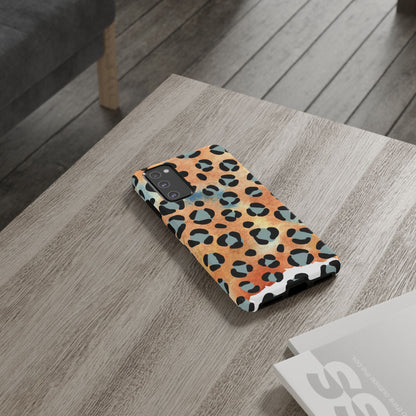 Sunset Watercolor Leopard Print Tough Samsung Galaxy Case – Artistic Animal Pattern with Dual-Layer Protection