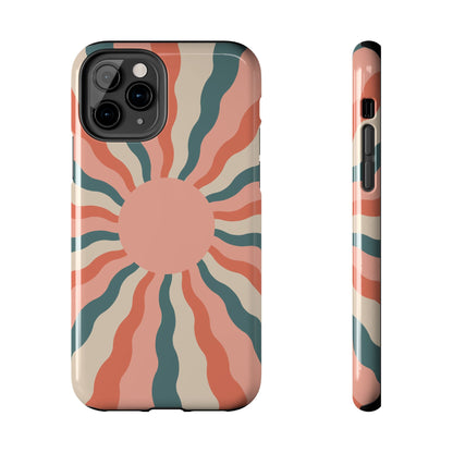 Retro Sunburst iPhone Case – Bold 70s-Inspired Waves in Coral, Teal, and Cream