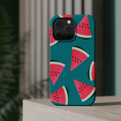 Watermelon Bliss MagSafe iPhone Case – Vibrant Summer Fruit Design on Teal Background