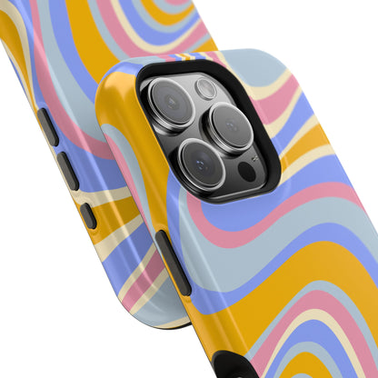 Groovy Pastel Waves MagSafe iPhone Case – 70s-Inspired Design with Dual-Layer Protection