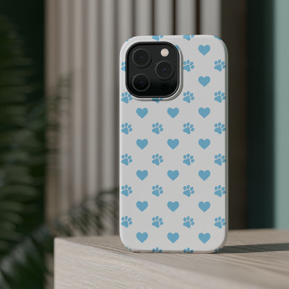 Blue Paw Prints & Hearts – MagSafe iPhone Case with Adorable Pet-Lover Design