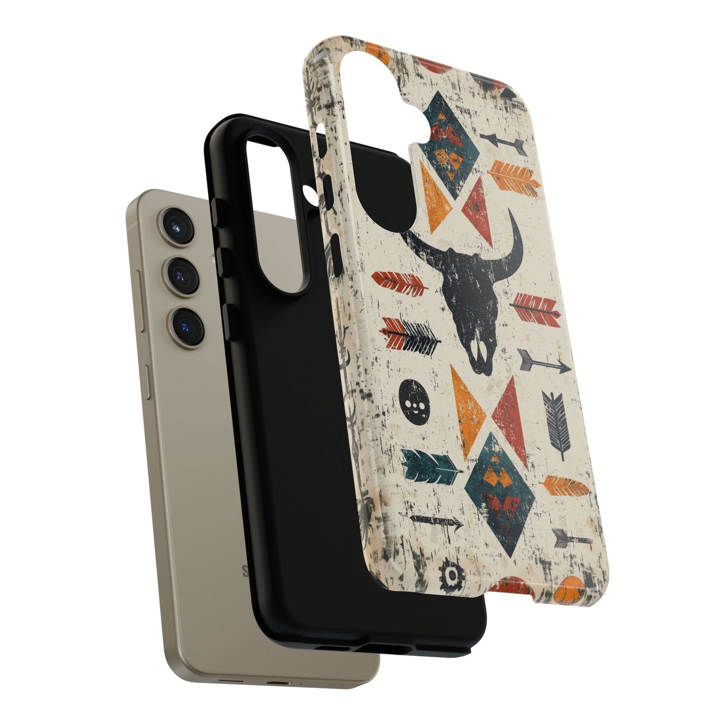 Tribal Bull Skull & Arrows Tough Samsung Galaxy Case – Rustic Western Design, Dual-Layer Protection