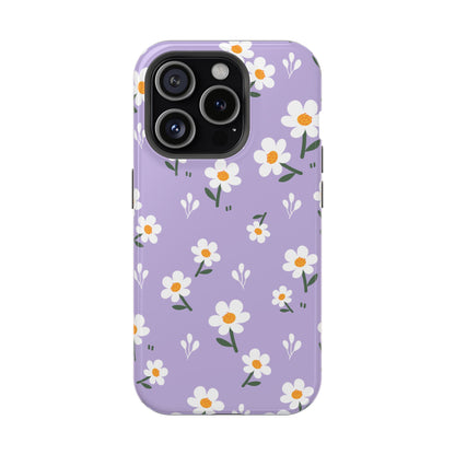 Purple Daisy Garden MagSafe  iPhone Case – Soft Lavender Background, Shockproof Protection with Slim Fit