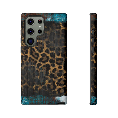 Boho Leopard and Turquoise Tough Samsung Galaxy Case – Rustic Western Design with Dual-Layer Protection