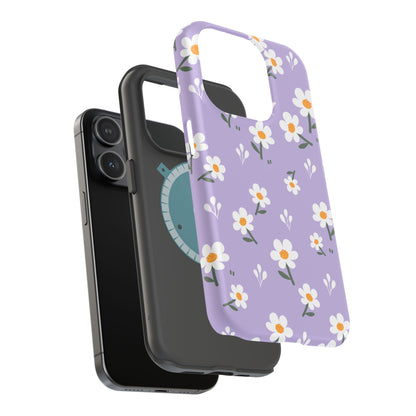 Purple Daisy Garden MagSafe  iPhone Case – Soft Lavender Background, Shockproof Protection with Slim Fit