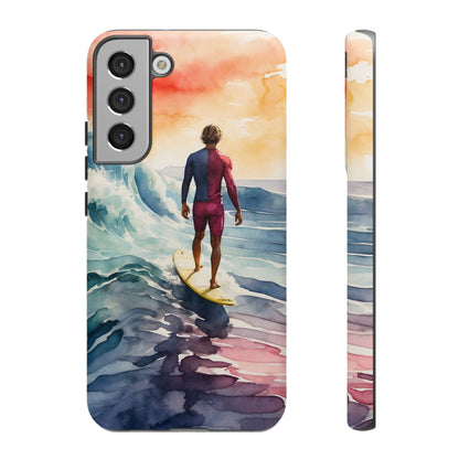 Surfer’s Sunset Wave Samsung Galaxy Case – Vibrant Watercolor Design