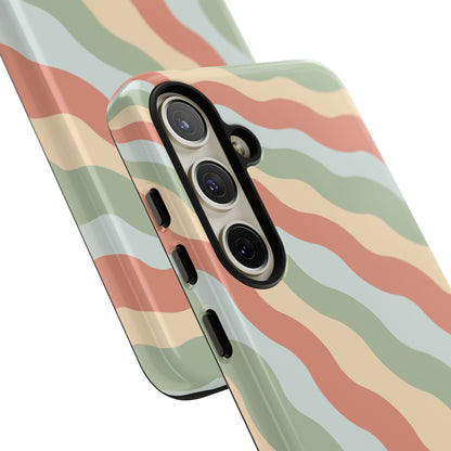 Earthy Retro Waves Samsung Galaxy Case – 70s-Inspired Wavy Stripes in Soft Green, Cream, and Rust