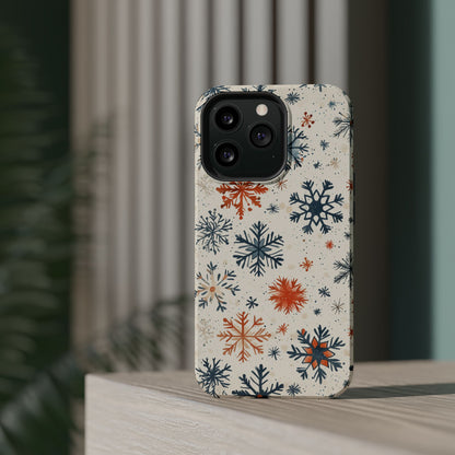 Rustic Orange and Blue Snowflake Pattern – MagSafe iPhone Series Case