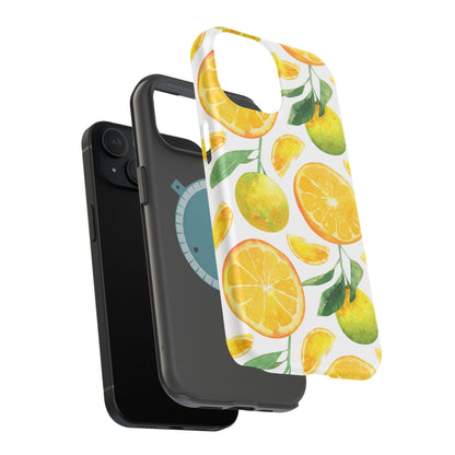 Sunny Citrus Grove Tough MagSafe iPhone Case – Watercolor Orange Design, Dual-Layer Protection