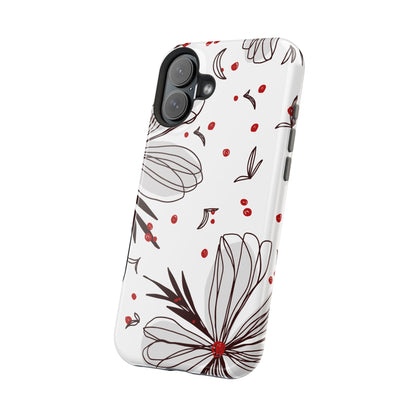 Minimalist Line Art Floral Tough MagSafe iPhone Case – Bold Red and Black Design, Shockproof Protection