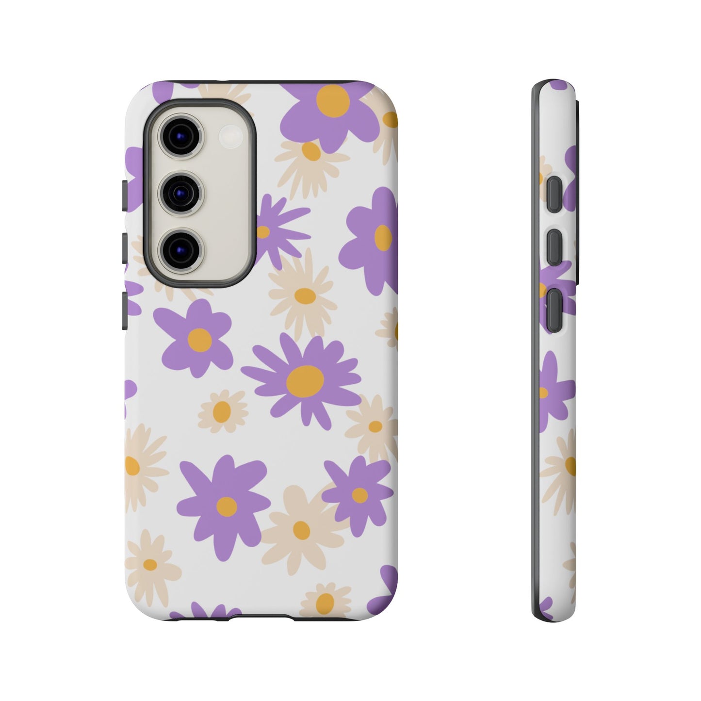 Retro Daisy Flower Samsung Galaxy Case – Pastel Purple & Cream Floral Design with Matte Finish