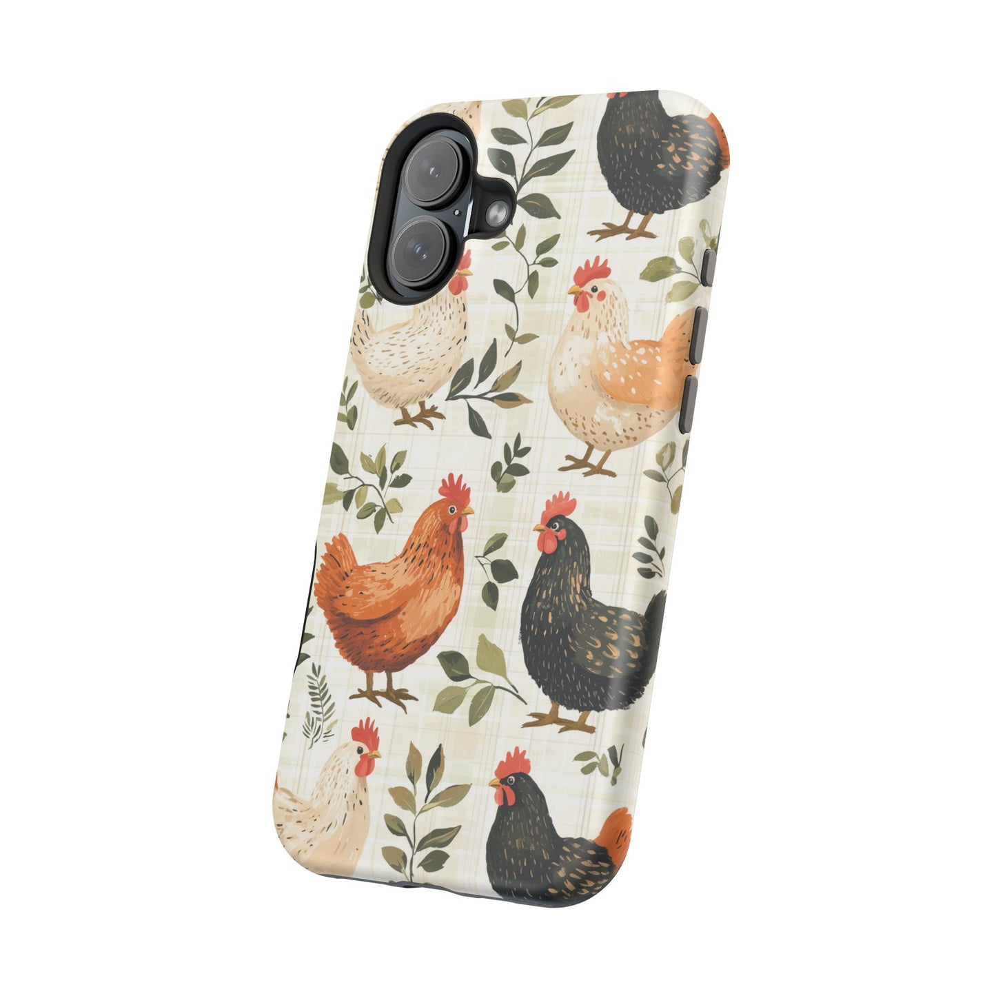 MagSafe iPhone Case: Vintage Chicken Farmhouse Case – Rustic Leaves Design