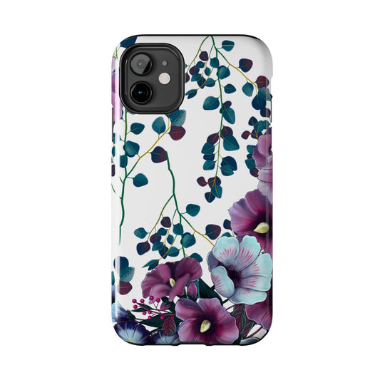 Moody Purple & Teal Floral iPhone Series Case – Elegant Botanical Design