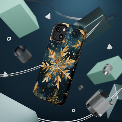 Gold Floral Snowflakes on Midnight Blue - MagSafe iPhone Series Case