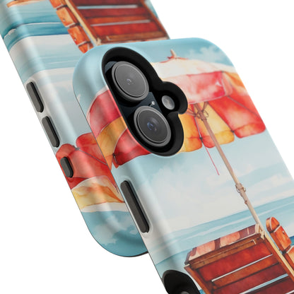 Beachfront Sunset Lounge MagSafe iPhone Case – Vibrant Watercolor Design