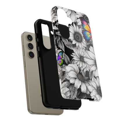 Rainbow Butterflies & Monochrome Sunflowers – Samsung Galaxy Case