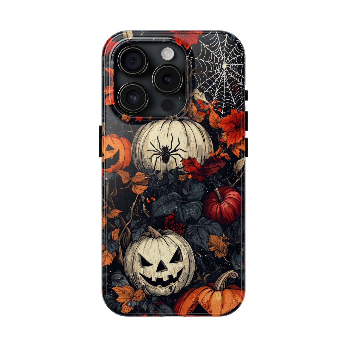 Hauntingly Elegant Halloween iPhone Case – Pumpkins, Spiders, and Autumn Leaves Design - BOGO Cases