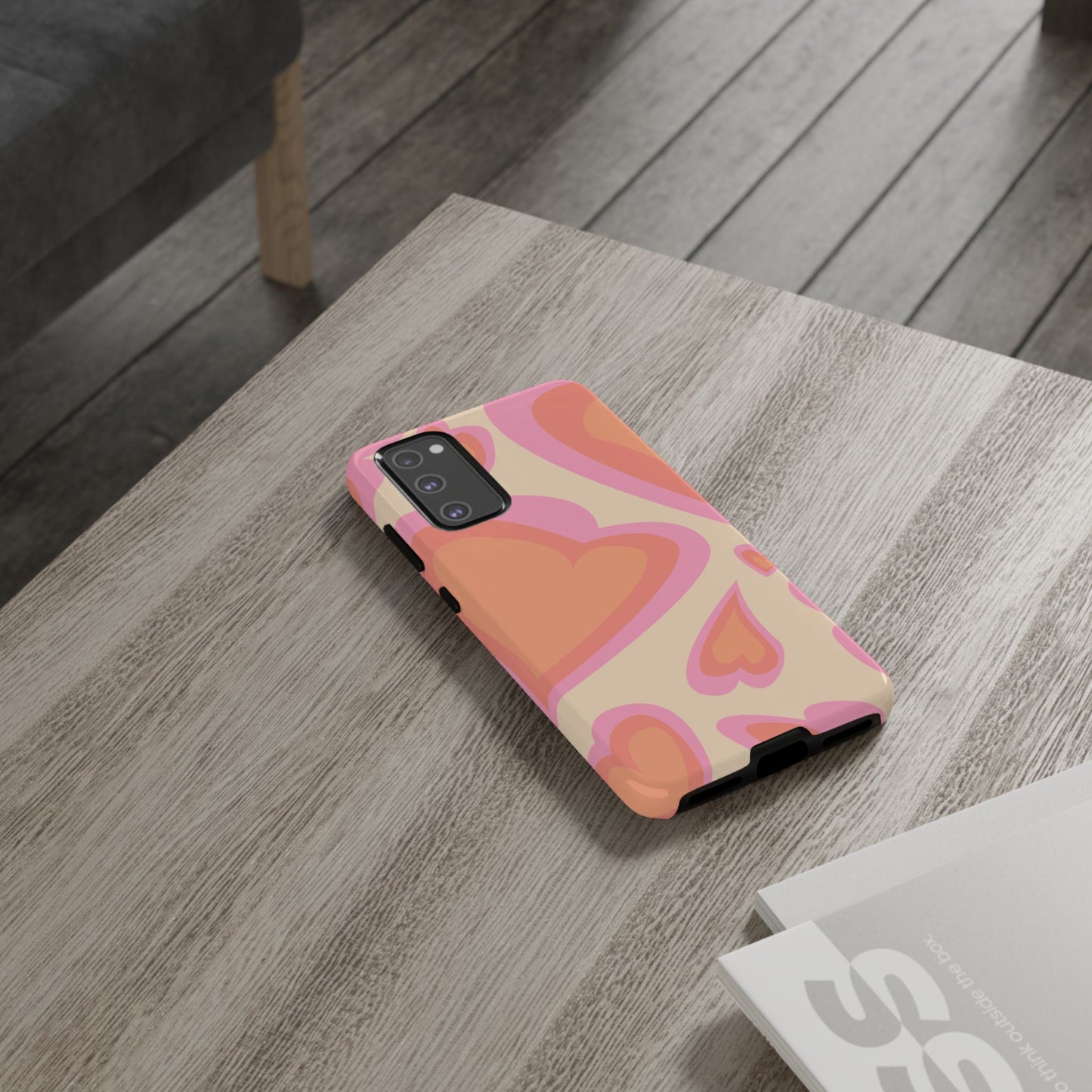 Retro Pink Hearts Samsung Galaxy Case – Shock-Resistant, Matte Finish, Dual-Layer Protection