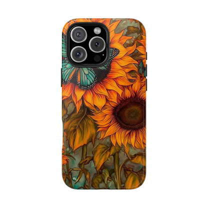 Vintage Blue Butterfly & Sunflower Art – iPhone Case