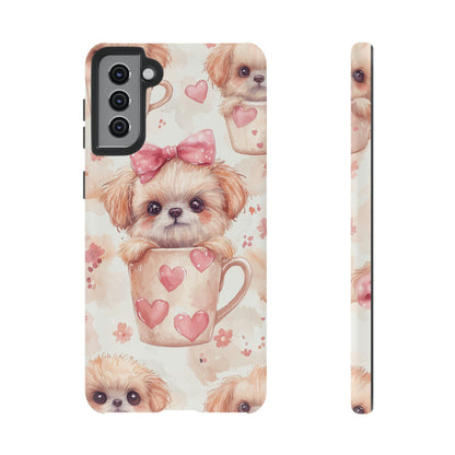 Adorable Puppy in Teacup Samsung Galaxy Case – Tough, Dual-Layer Protection with Cute Pink Bow Design