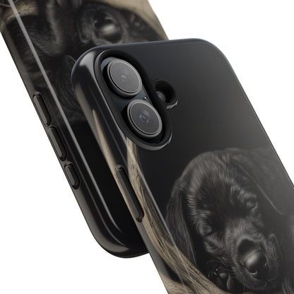 Adorable Black Labrador Puppy on Feathers iPhone Case