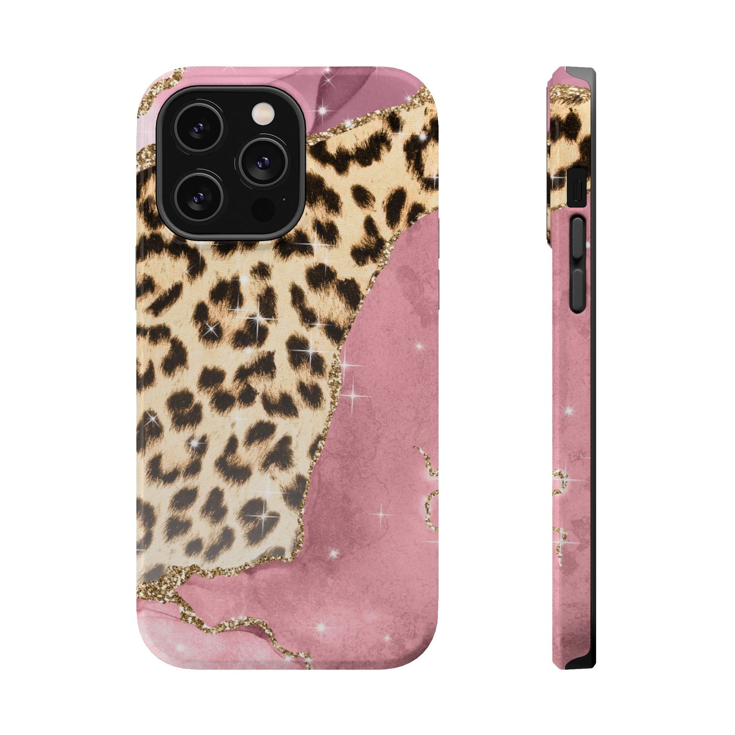 Pink Glam Leopard - MagSafe iPhone Series Case with Glitter Accents