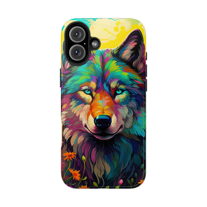 Rainbow Wolf in Bloom – iPhone Case with Vivid Nature Design