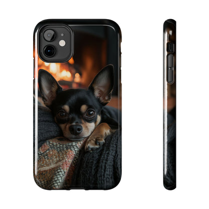 Cozy Chihuahua Fireplace iPhone Case – Warm and Stylish Design