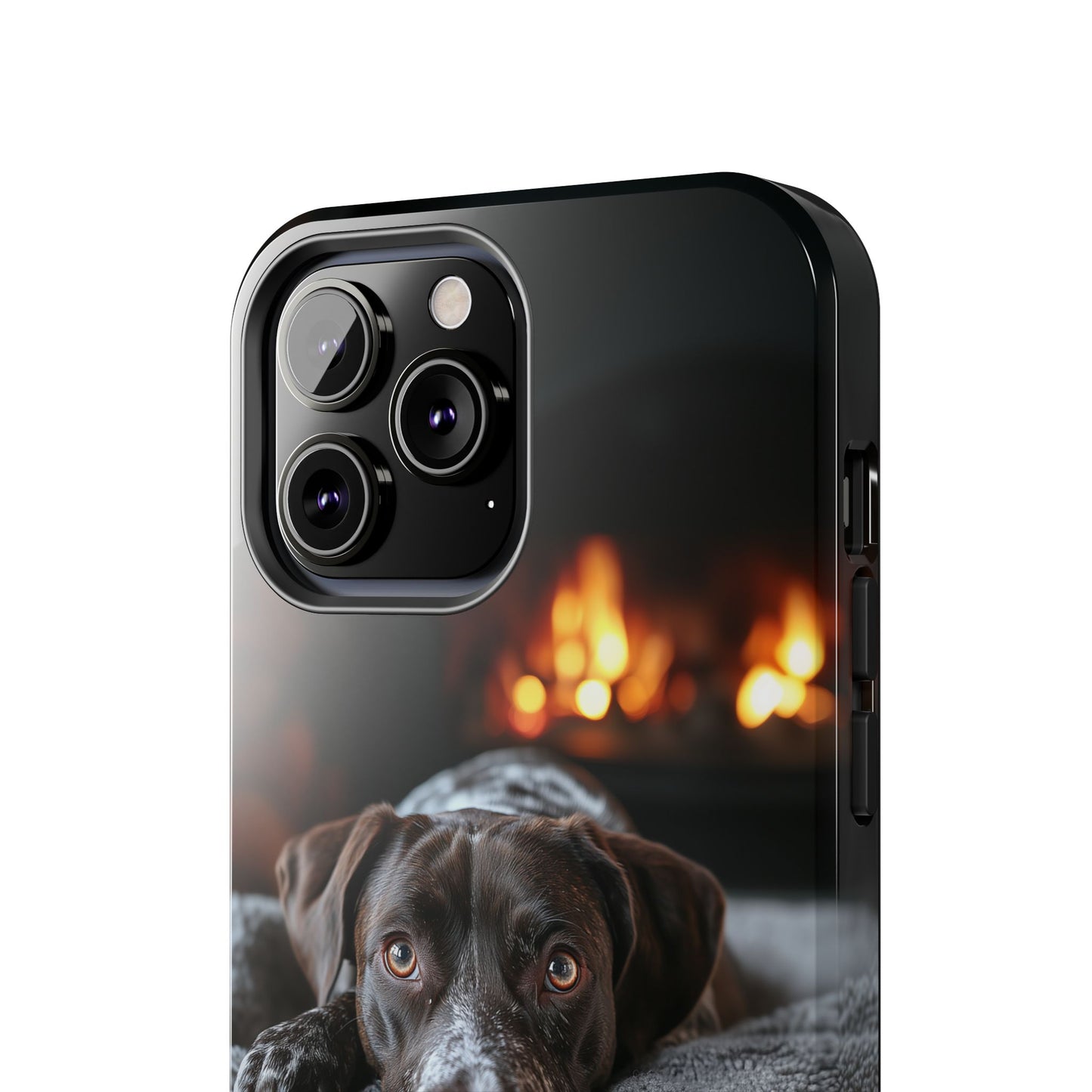 Cozy German Shorthaired Pointer iPhone Case – Rustic Fireplace Protective Cover