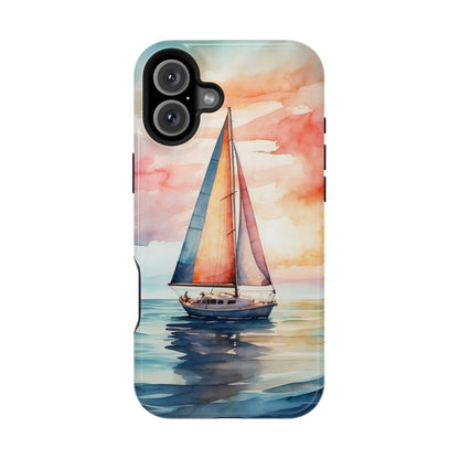 Sailboat Sunset MagSafe iPhone Case – Vibrant Watercolor Design