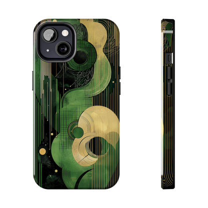 Abstract Green & Gold iPhone Case - Geometric Art Deco Protective Cover