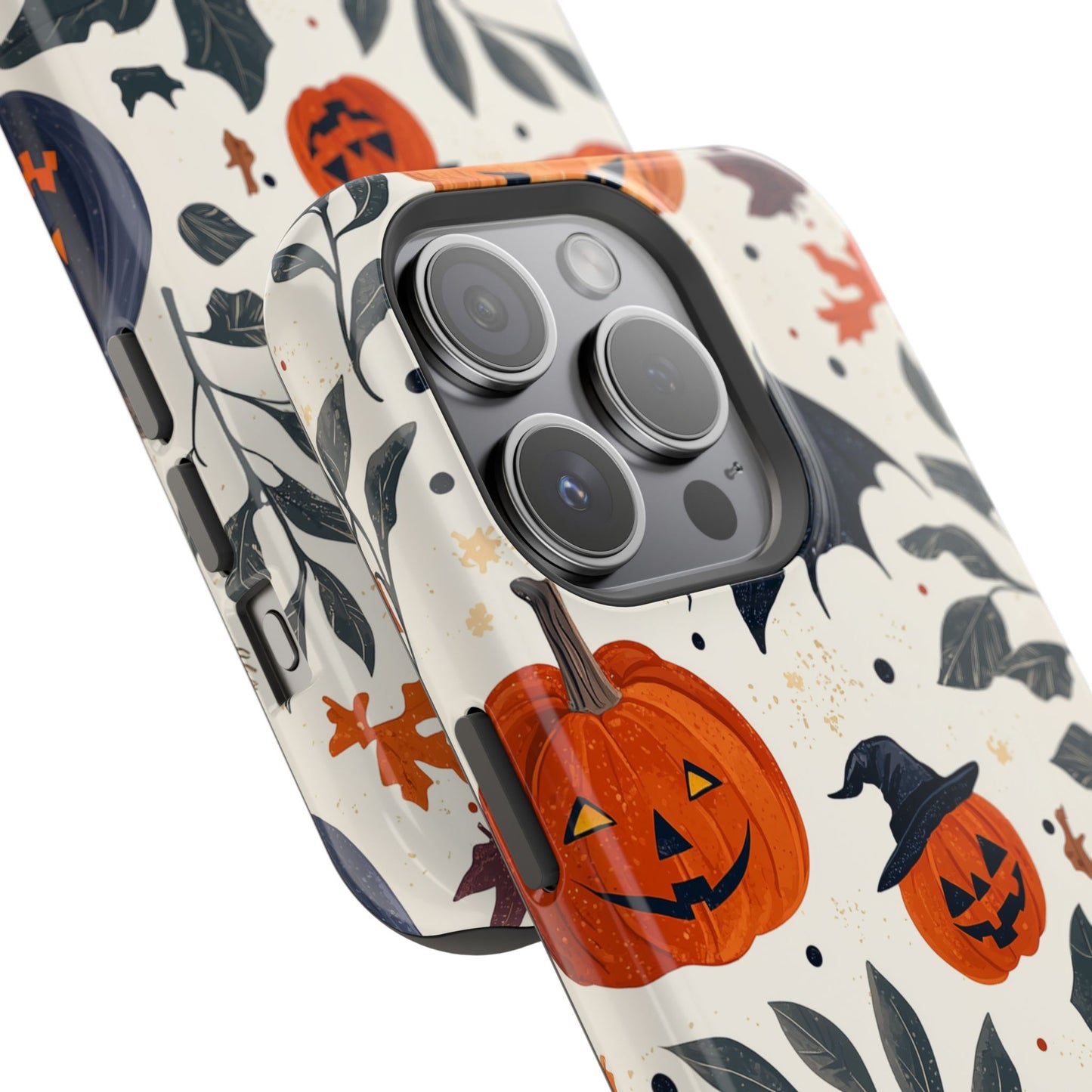 Spooky Halloween MagSafe iPhone Case – Pumpkins, Bats, and Spider Design