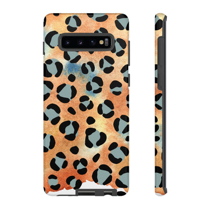 Sunset Watercolor Leopard Print Tough Samsung Galaxy Case – Artistic Animal Pattern with Dual-Layer Protection