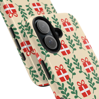 iPhone Case: Holiday Cheer – Red Gifts & Green Leaves