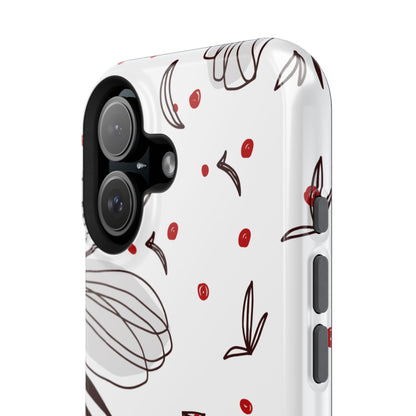 Minimalist Line Art Floral Tough MagSafe iPhone Case – Bold Red and Black Design, Shockproof Protection