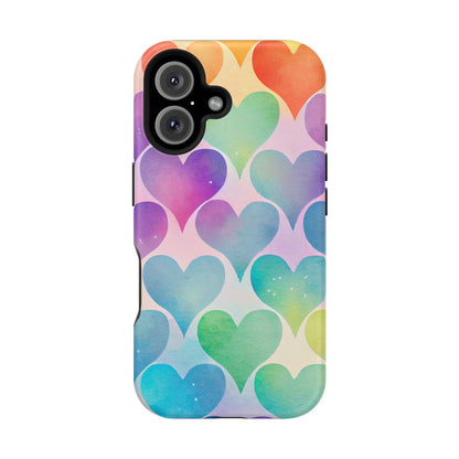 Rainbow Hearts Watercolor iPhone Case – Slim Design, Glossy Finish