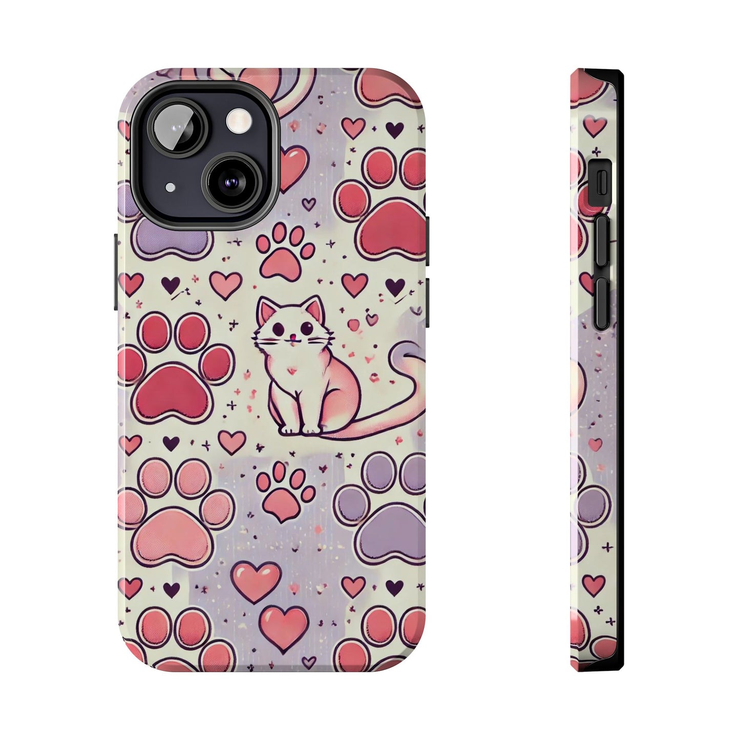 Cute Cat and Paw Print iPhone Case - Pet Lover’s Protective Cover