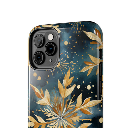 Gold Floral Snowflakes on Midnight Blue - iPhone Series Case