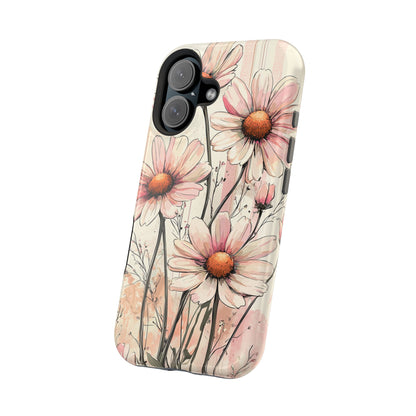 Pastel Pink Daisy MagSafe iPhone Case - Elegant Floral Plaid Protective Cover