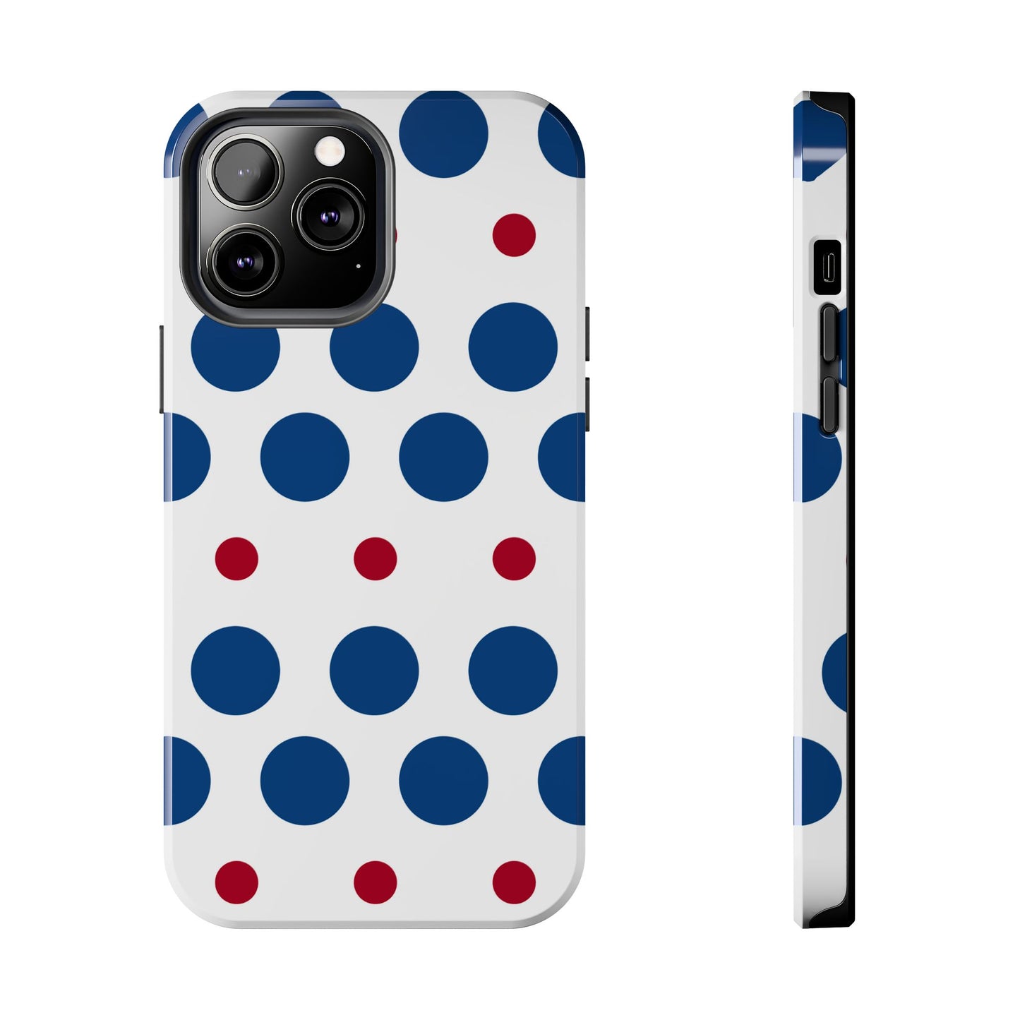 Bold Navy & Red Polka Dot Pattern – iPhone Case