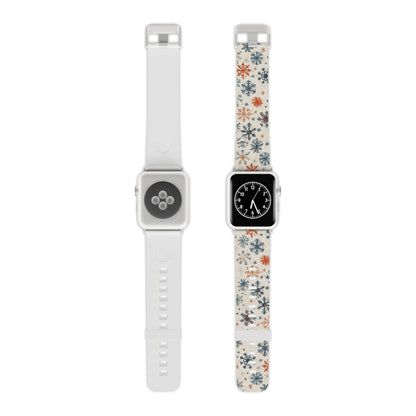  Rustic Orange and Blue Snowflake Pattern Apple Watch Band