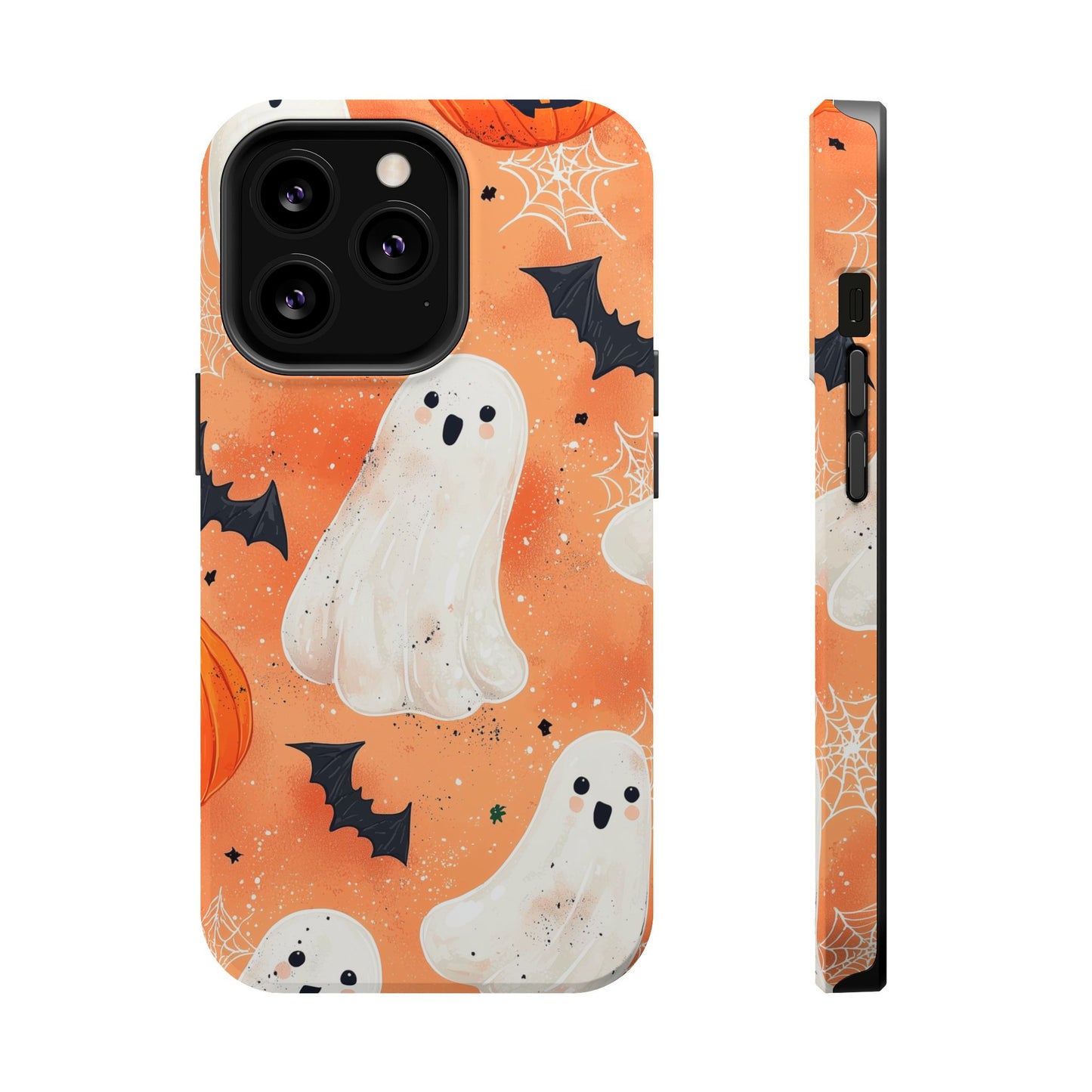 Spooky Cute Ghost MagSafe iPhone Case – Halloween Ghosts, Pumpkins, Bats & Cobwebs Design