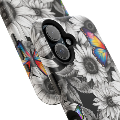 Rainbow Butterflies & Monochrome Sunflowers – MagSafe iPhone Case