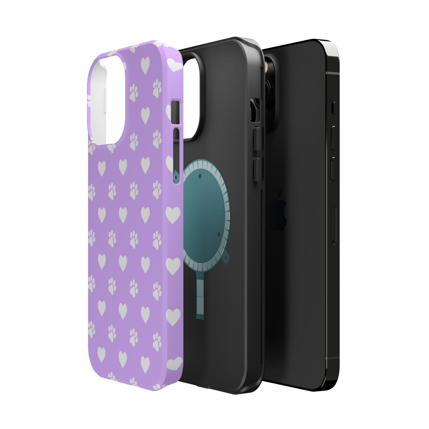 Lilac Paw Prints & Hearts – MagSafe iPhone Case