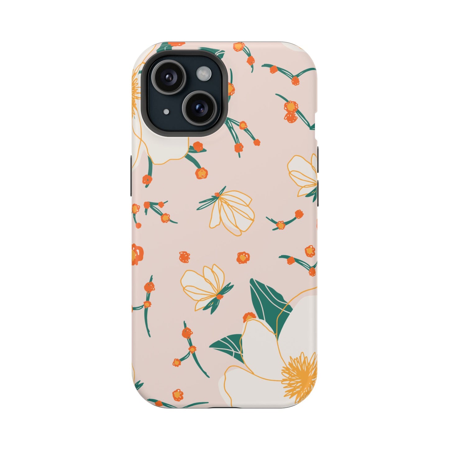 Elegant Magnolia Blossom Tough MagSafe iPhone Case – Soft Blush Background, Shock-Resistant Design