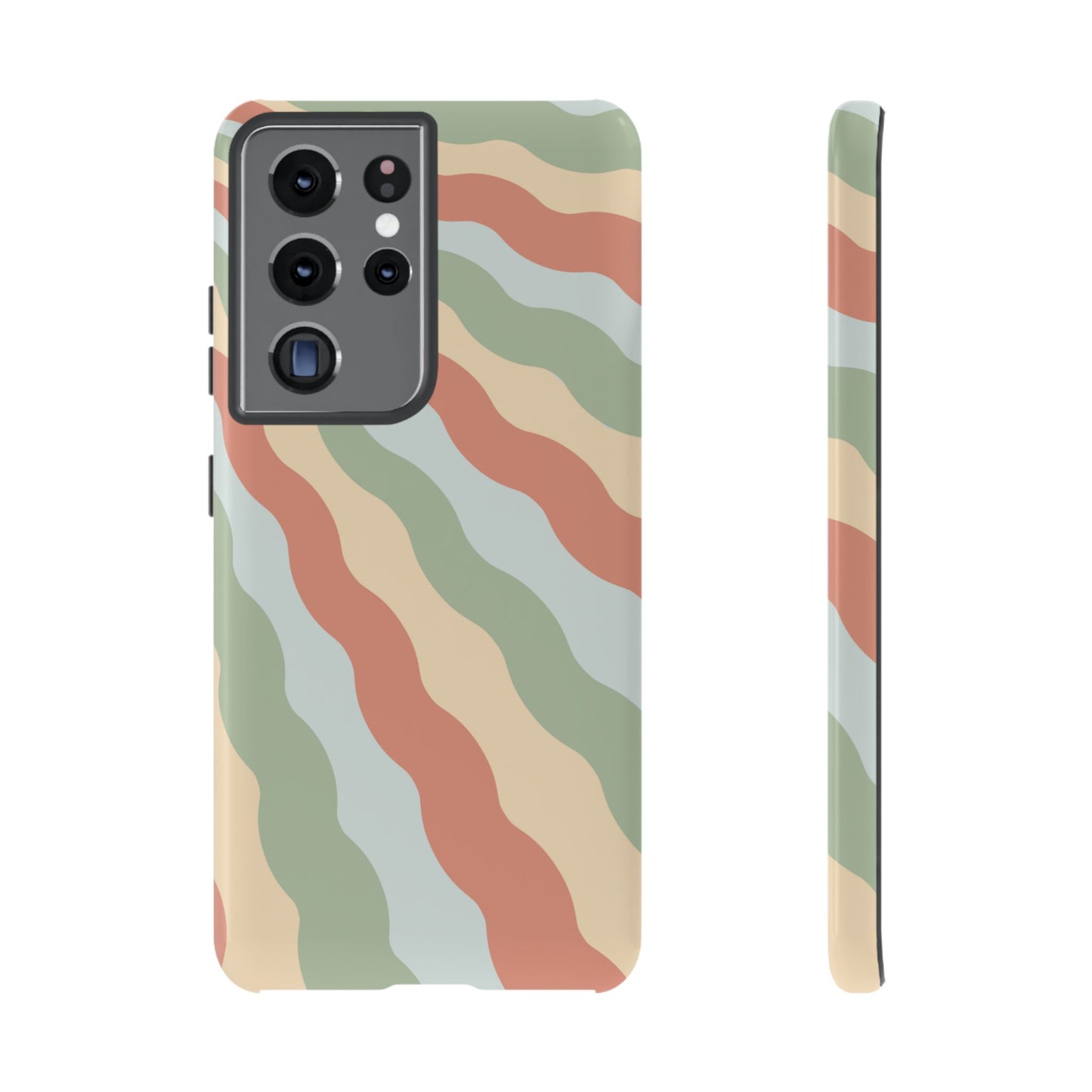 Earthy Retro Waves Samsung Galaxy Case – 70s-Inspired Wavy Stripes in Soft Green, Cream, and Rust