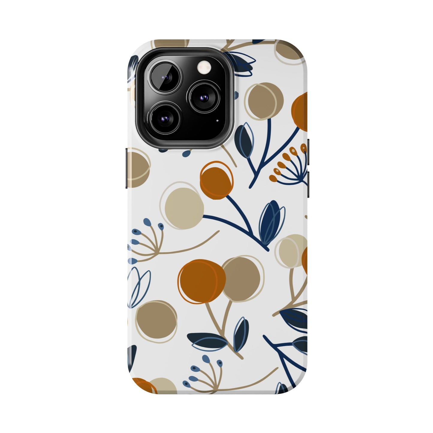 Modern Botanical Berries Tough iPhone Case – Earthy Tones & Navy Accents, Shock-Resistant