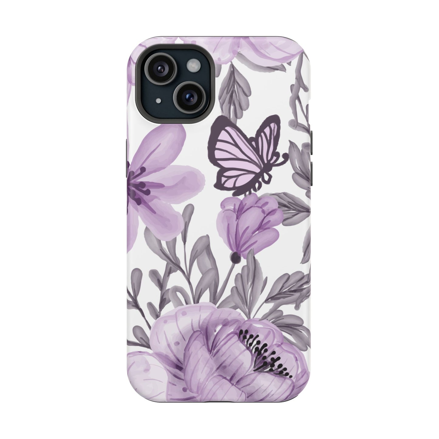 Lavender Bloom Butterfly MagSafe iPhone Case – Delicate Floral Design with Watercolor Details