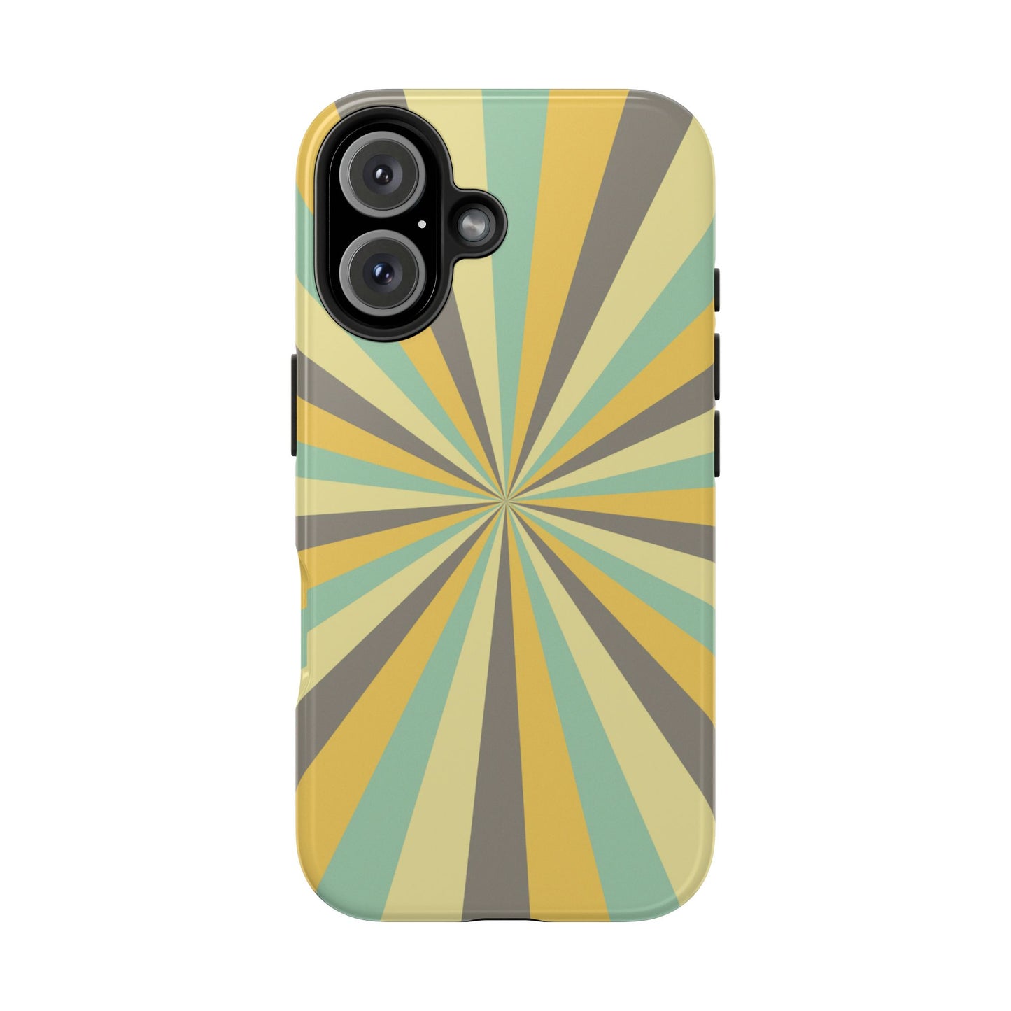 Vintage Sunburst Rays iPhone Case – Bold 70s-Inspired Burst in Yellow, Mint, and Gray