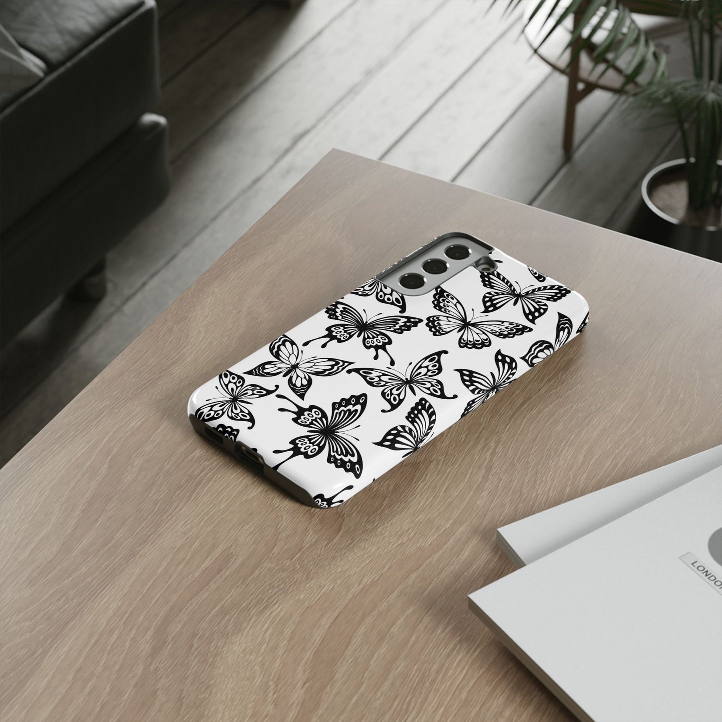 Monochrome Butterfly Pattern Samsung Galaxy  Case – Dual-Layer Protection with Matte Finish